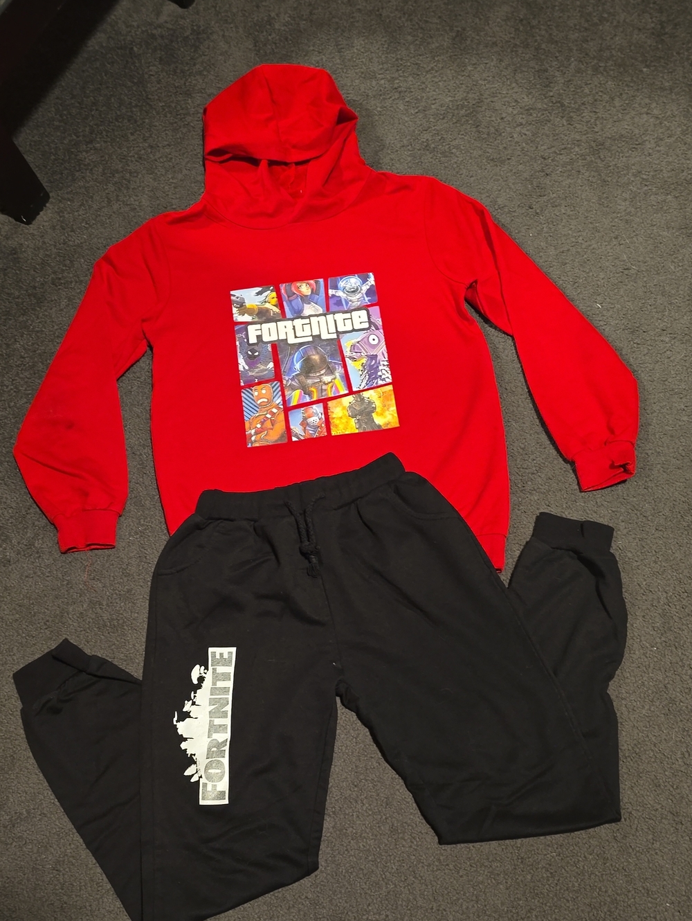 Kids Fortnite Red Hoodie & Black Joggers Matching Set